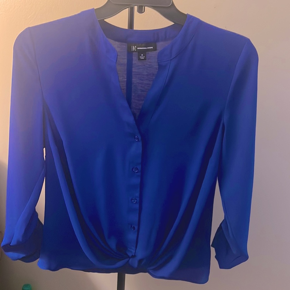 INC button down blouse in blue